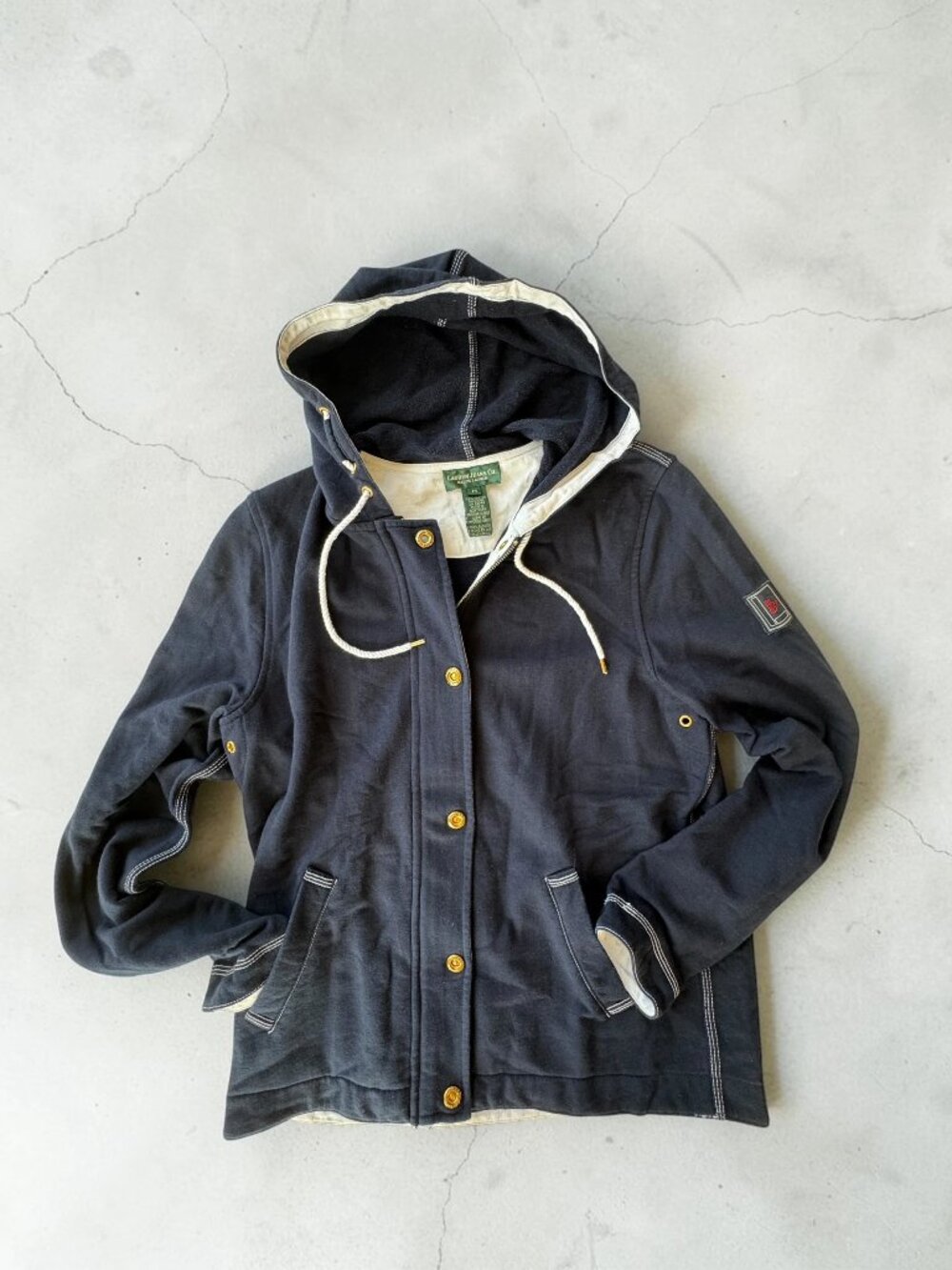 Lauren Jeans Co Ralph Lauren Navy Snap Zip Hoodie Jacket Nautical Vintage Size M